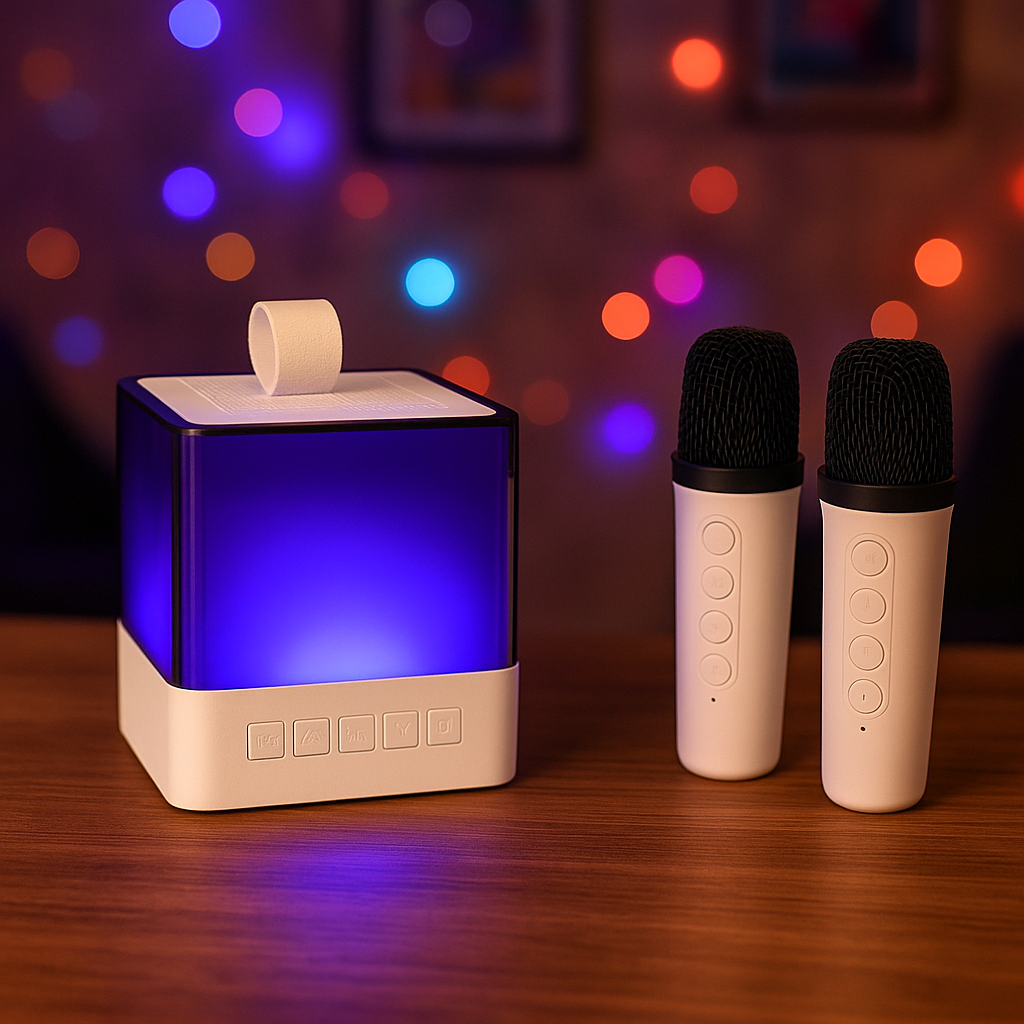 Караоке-система MusicHi K18 с 2 микрофонами и LED-подсветкой с голосовым реагированием